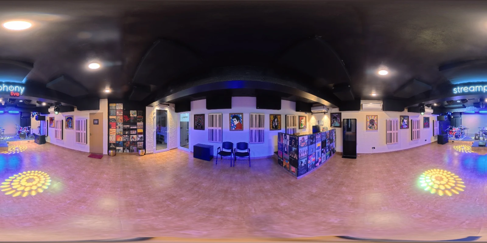 A stitched 360° panorama of Streamphony Live in Bengaluru, captured by Thamco360